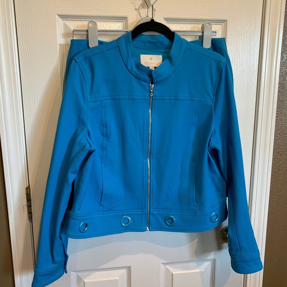 Blue Women's Zip-Front Jacket and skirt with Ring Detail